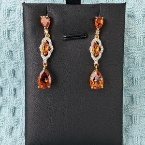 Madeira Citrine & White Zircon Dangle Earrings